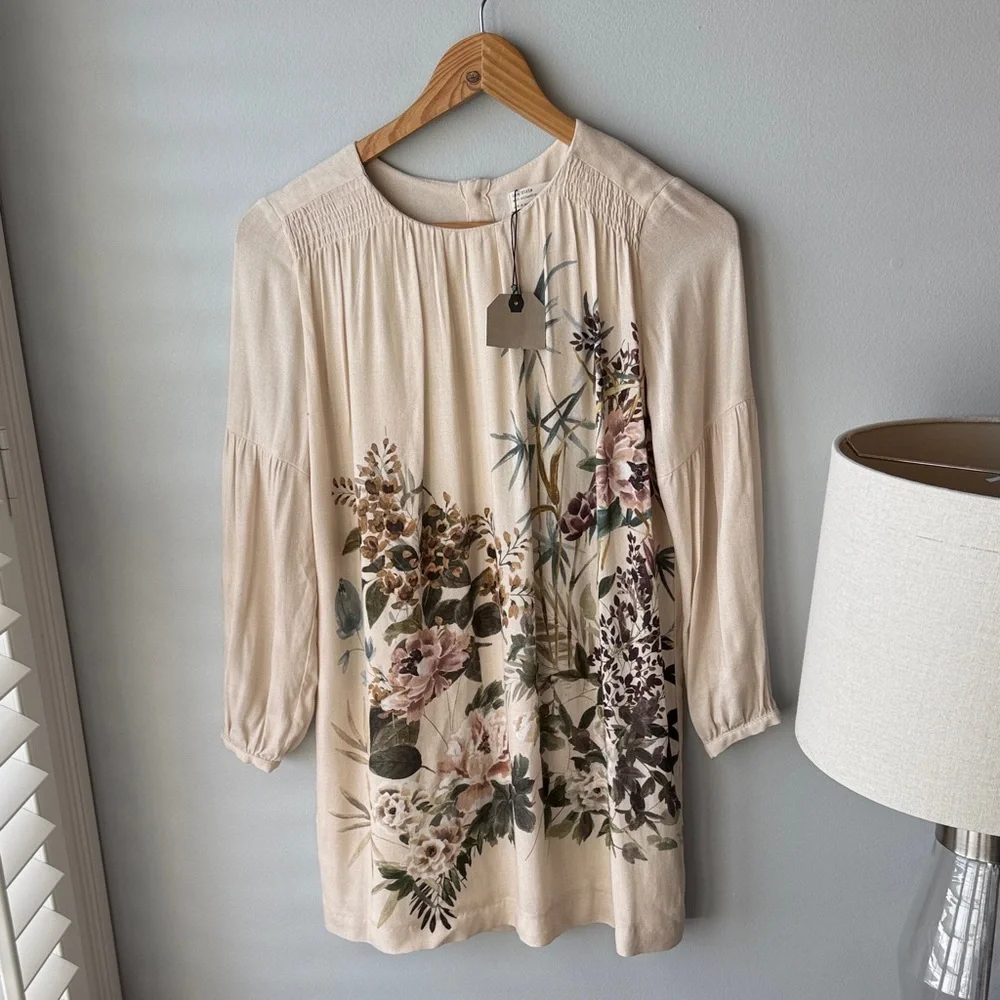 ZARA NWT Girls Floral Long Sleeve Dress Sz 11/12